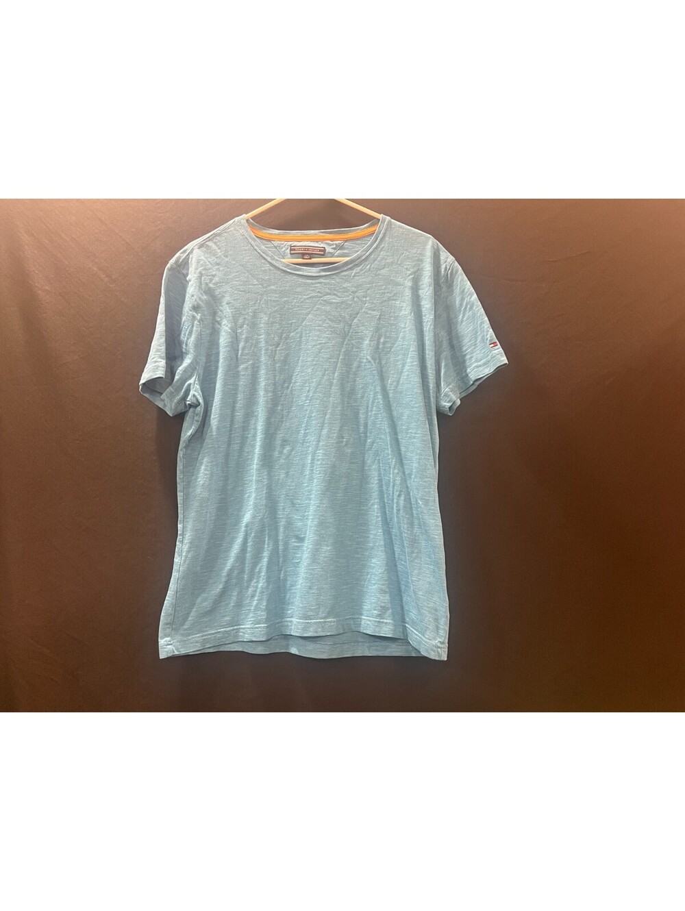 Tommy Hilfiger Men Large Teal Blue Crew Neck Flag Logo T-Shirt